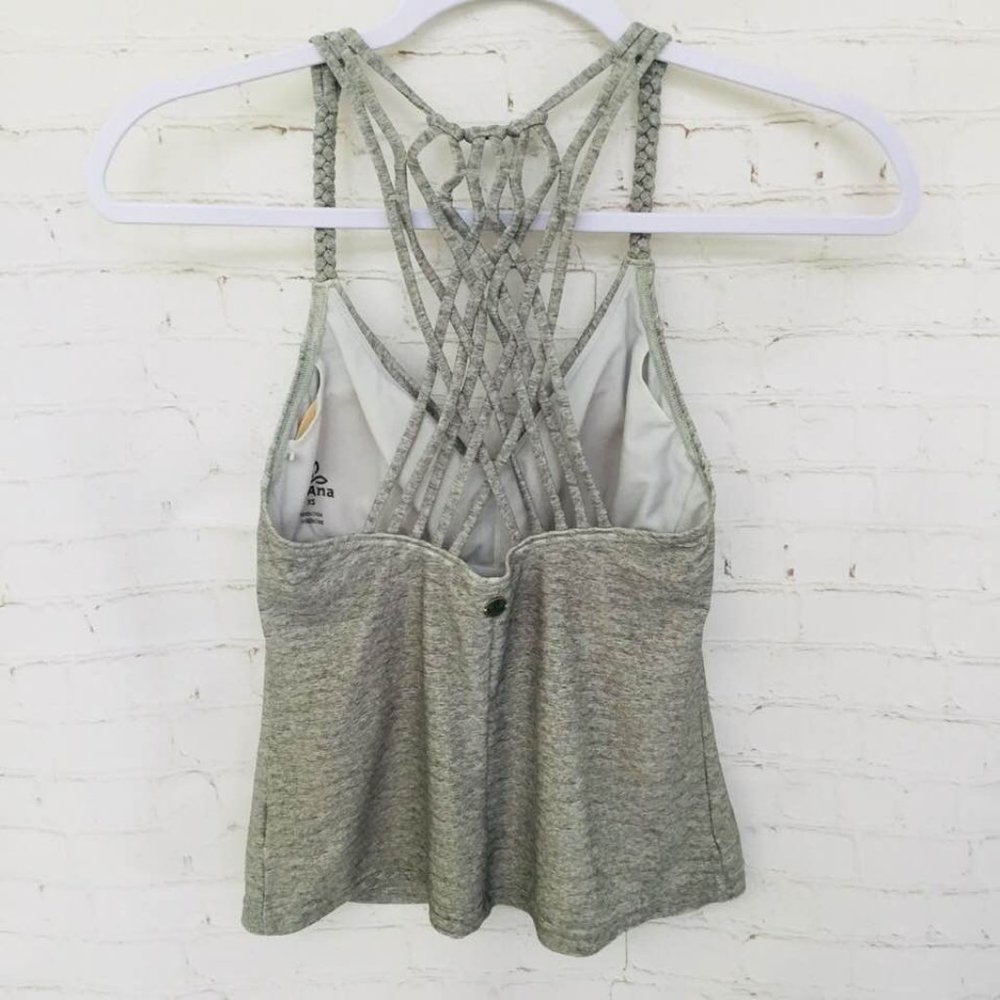Prana Tankini Swim Top Heather Gray Braided Racerback V Neck Size XS - Picture 4 of 10